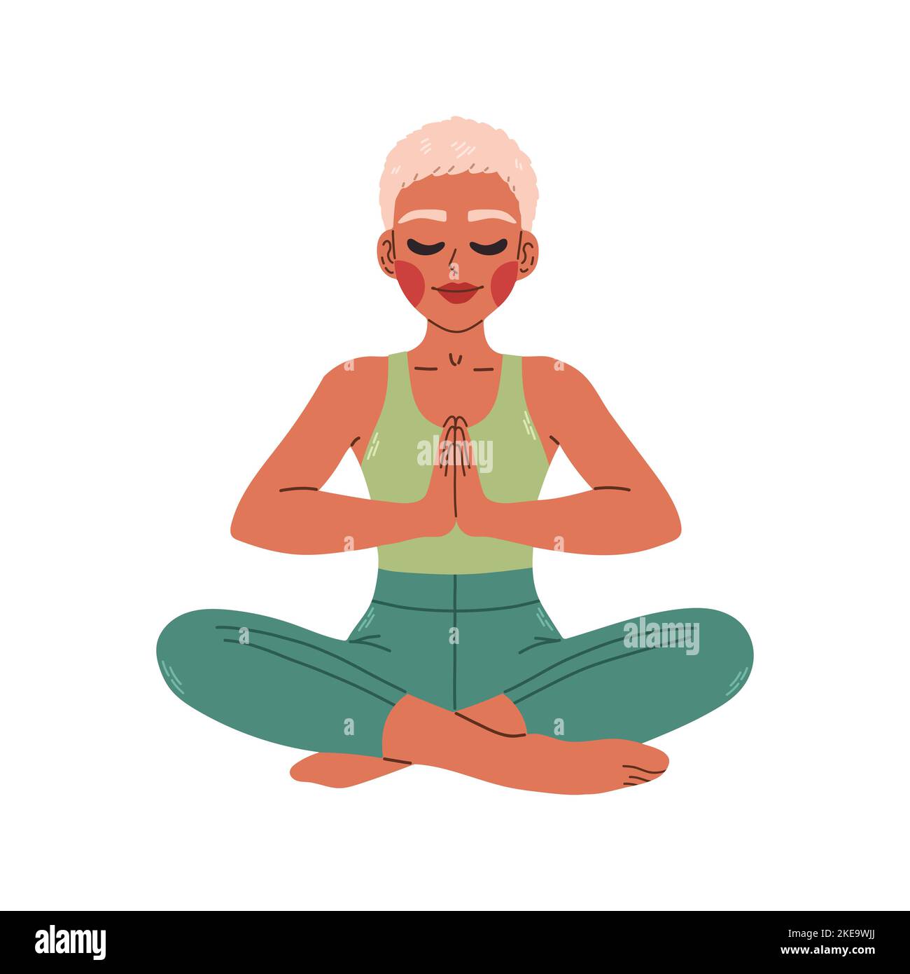 Plus Size Black Woman Sitting In Lotus Pose Meditating With Closed