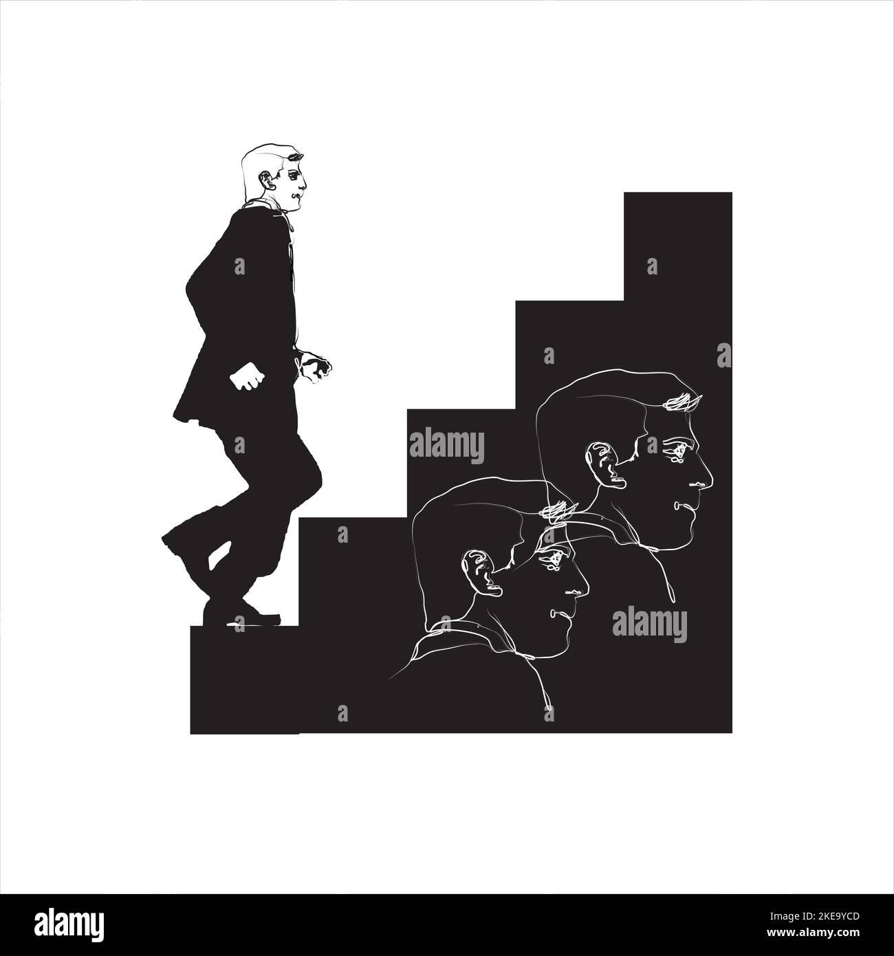 Illustration of the latest British prime minister going up the stairs. vector, digital sketch, expressive lines Stock Vector