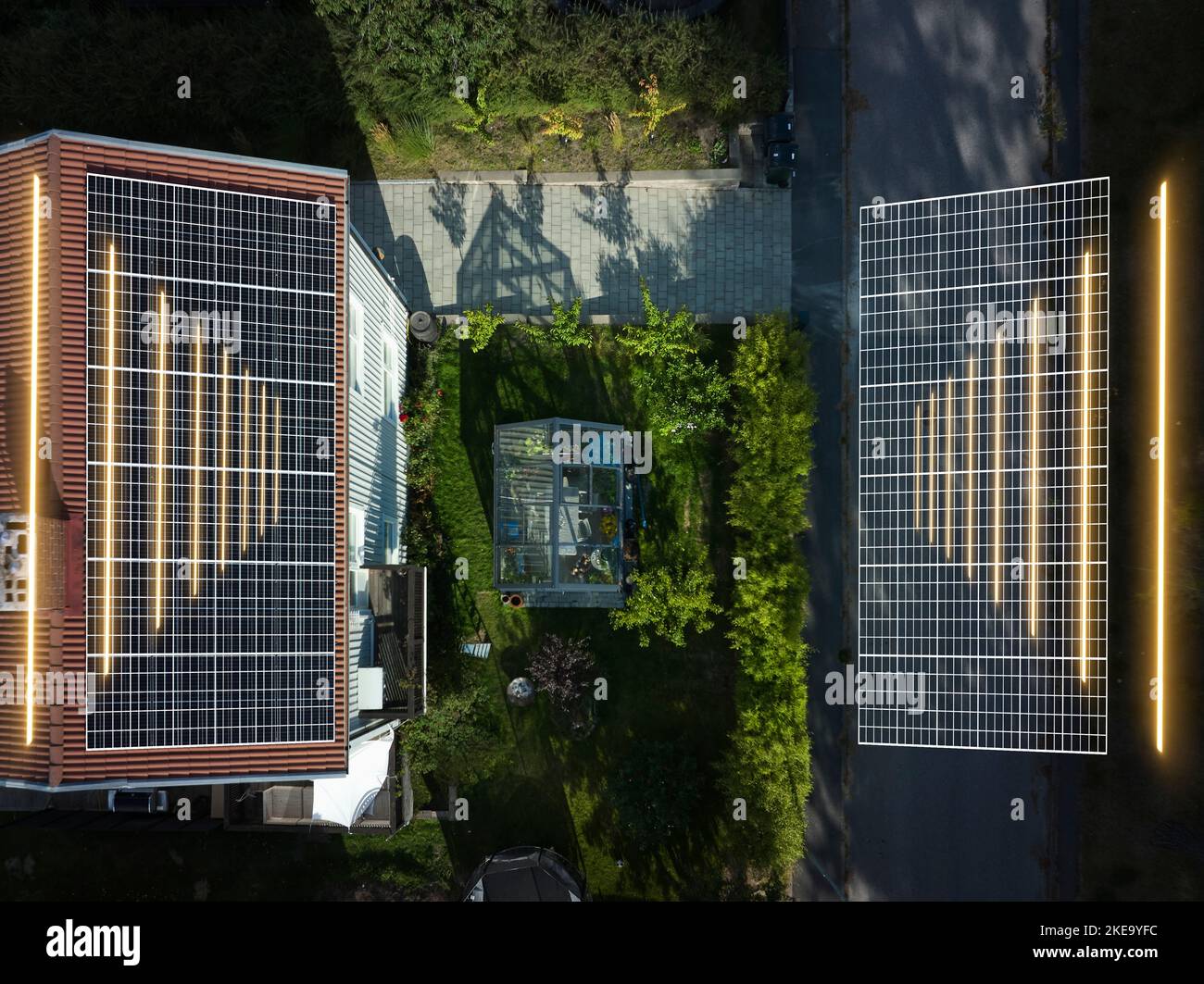 View of roof with solar panels hi-res stock photography and images - Alamy
