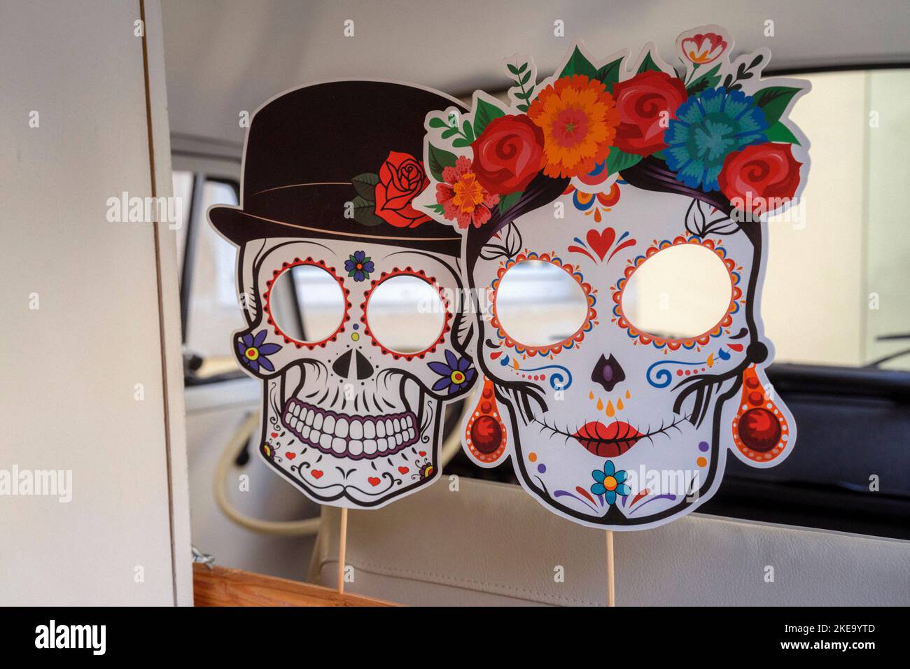 Paper mask with Day of the Dead design Stock Photo