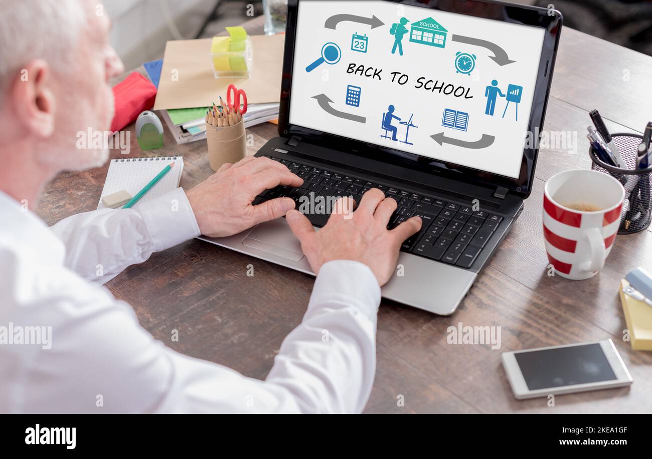Back to school concept shown on a laptop screen Stock Photo