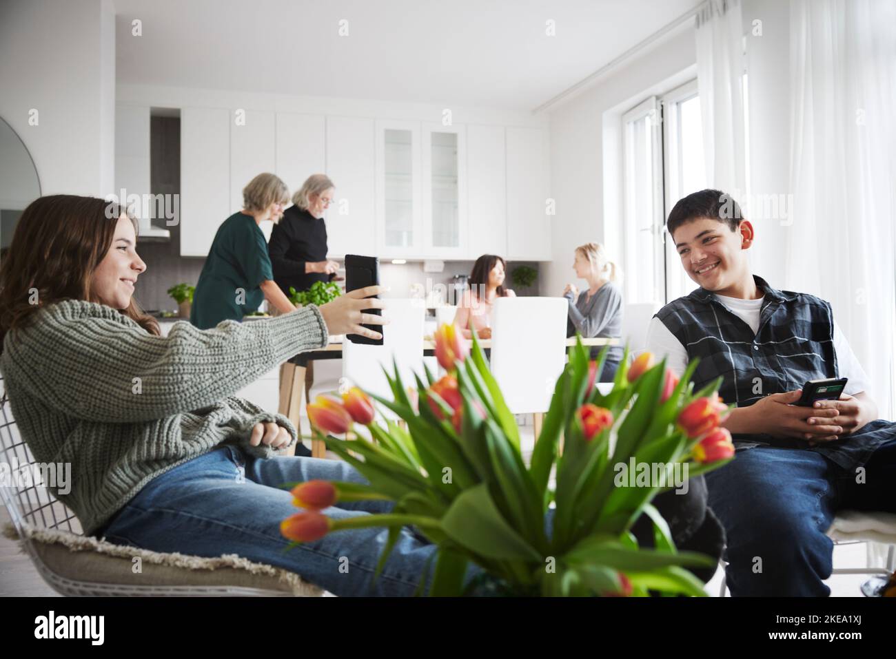 Family spending time together at home Stock Photo