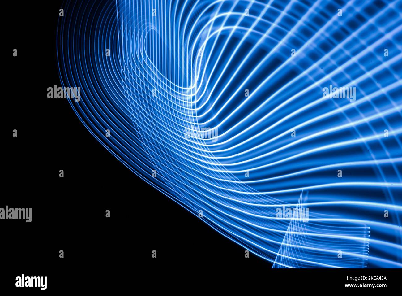 Neon lights glow technology background with flying design elements.  Stock Photo