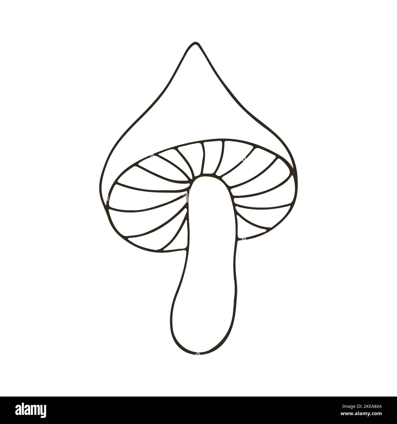 Russula. Autumn illustration in hand drawn style. Monochrome forest mushroom. Icon, sign, pin, sticker Stock Vector