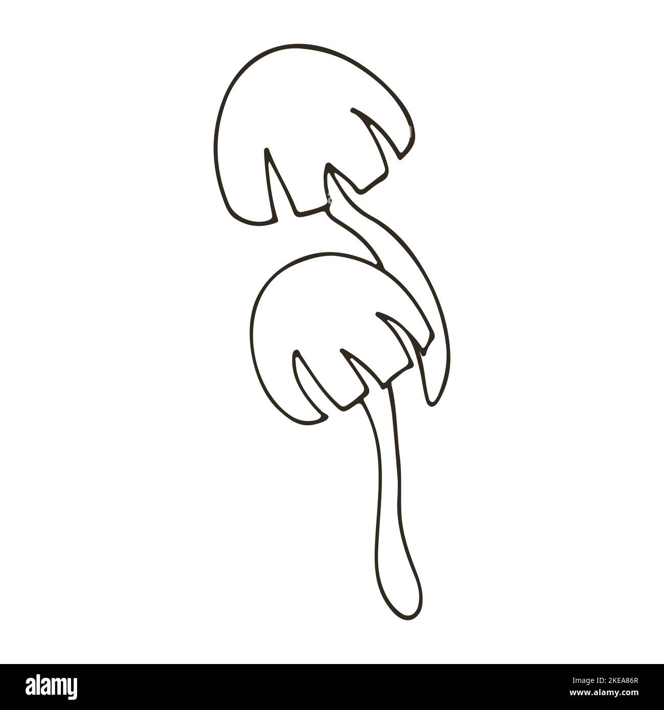 Psilocybe semilanceolate. Autumn illustration in hand drawn style. Monochrome forest mushroom. Icon, sign, pin, sticker Stock Vector