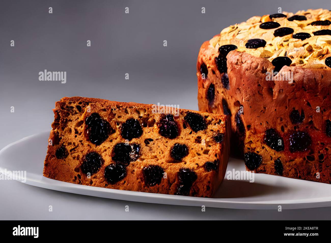 fruit cake, healthy baked meal or snack, contains dried fruit Stock