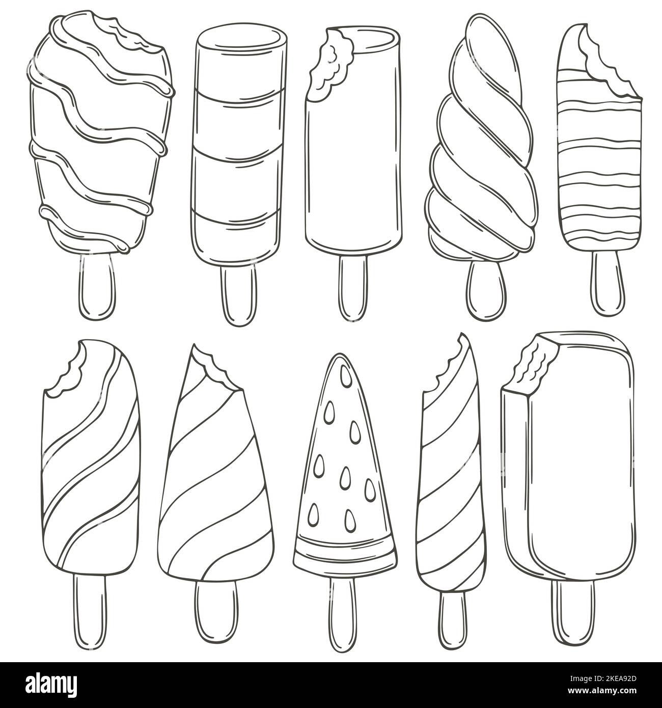Set of vector illustrations in hand draw style Coloring ice cream Set of vector illustrations in hand draw style Coloring ice cream