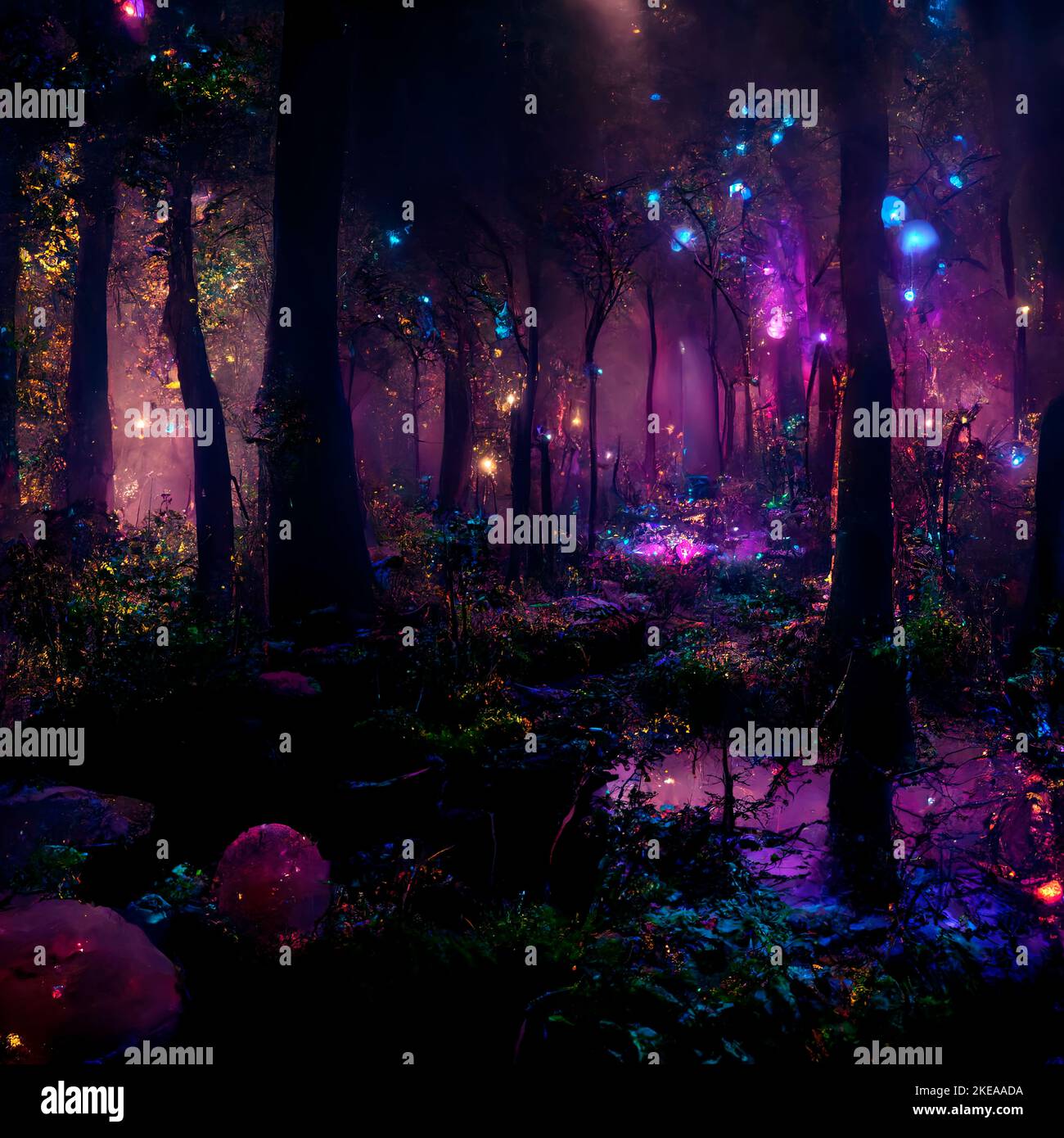 magical lights in the forest. Fairytale atmosphere Stock Photo Alamy