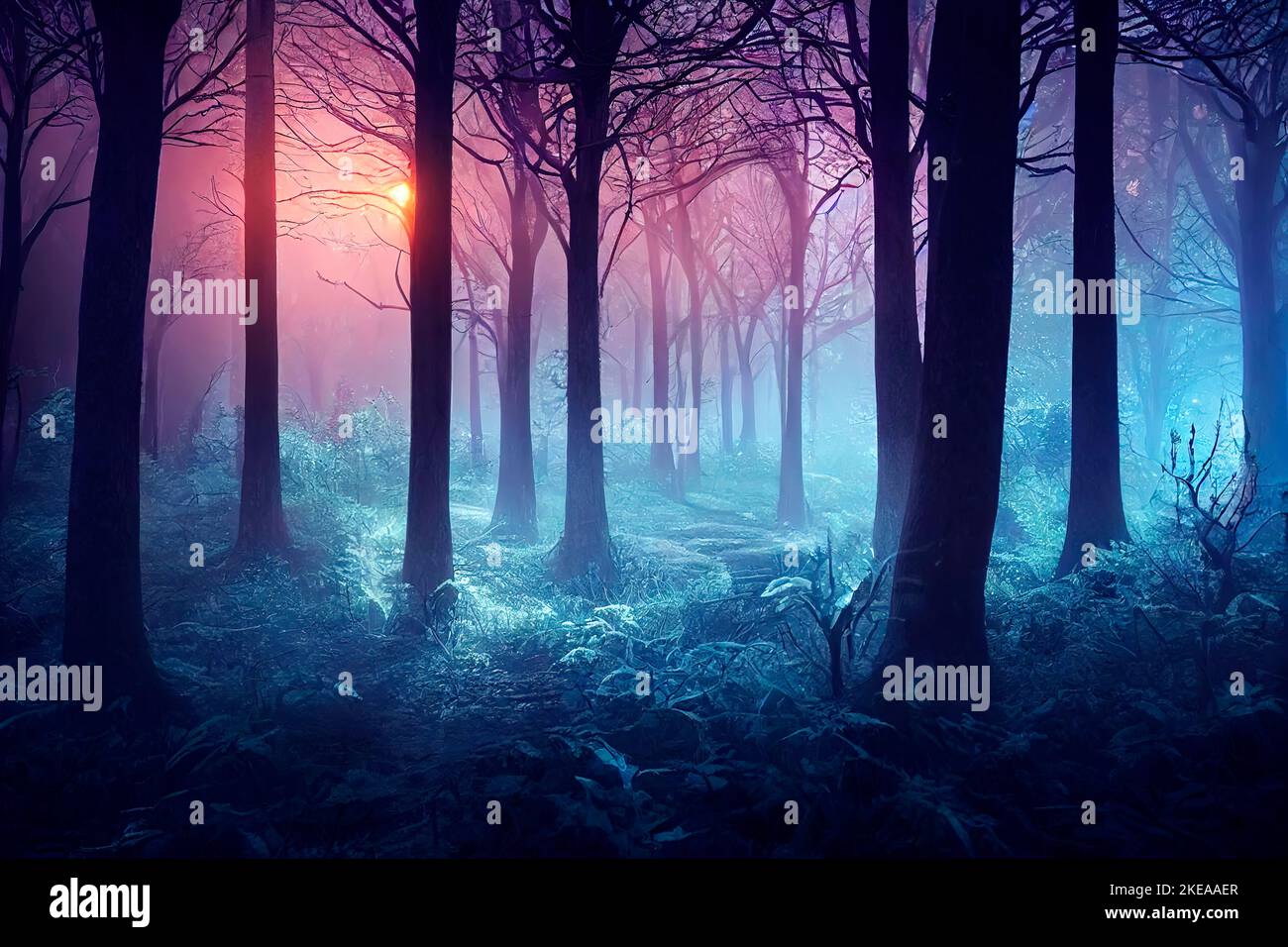 magical lights in the forest. Fairytale atmosphere Stock Photo Alamy