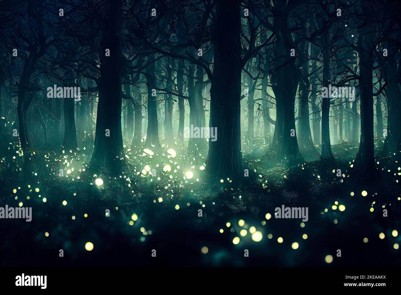 fog in the forest, silhouettes of trees Stock Photo - Alamy