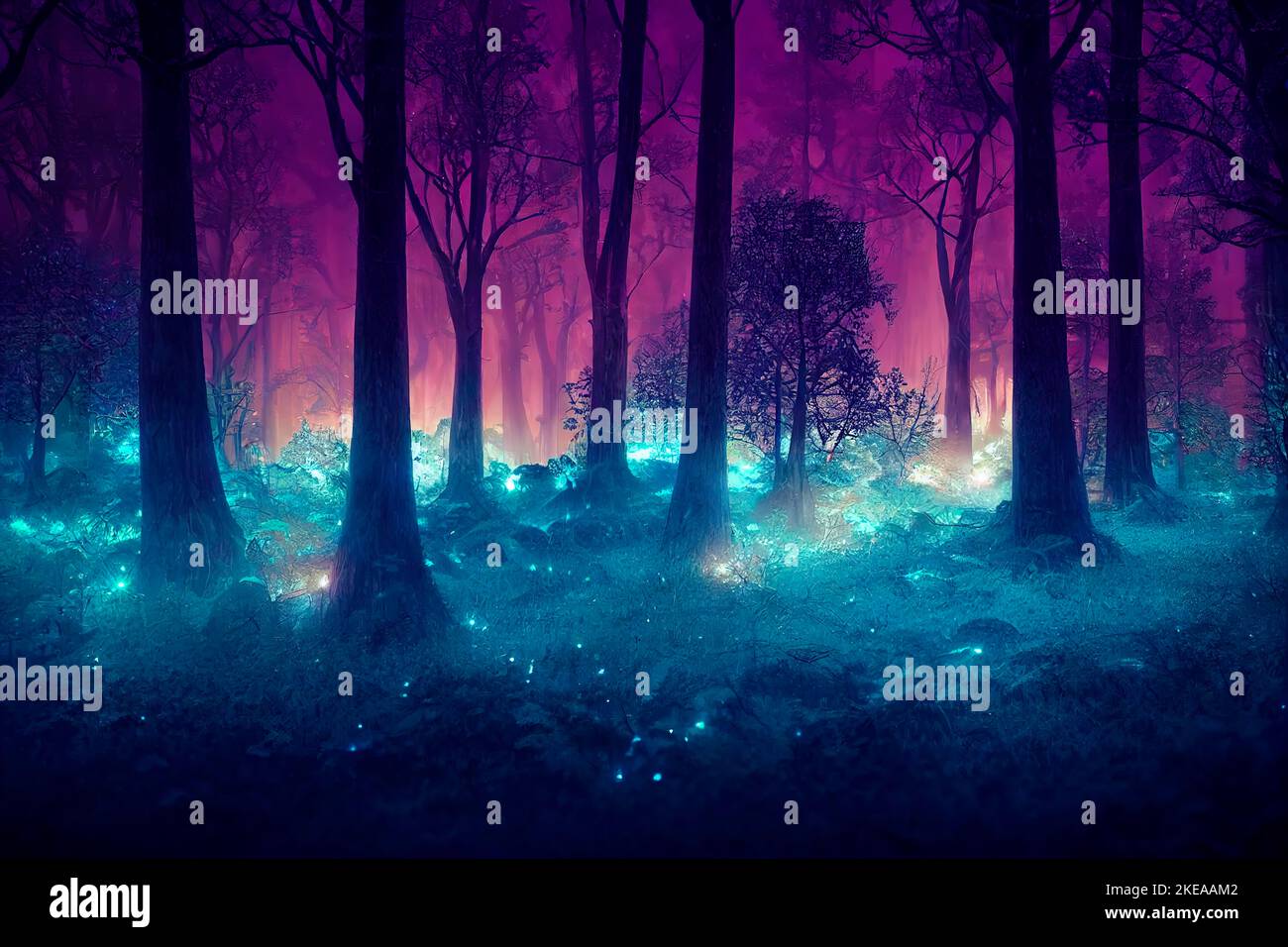 fog in the forest, silhouettes of trees Stock Photo - Alamy