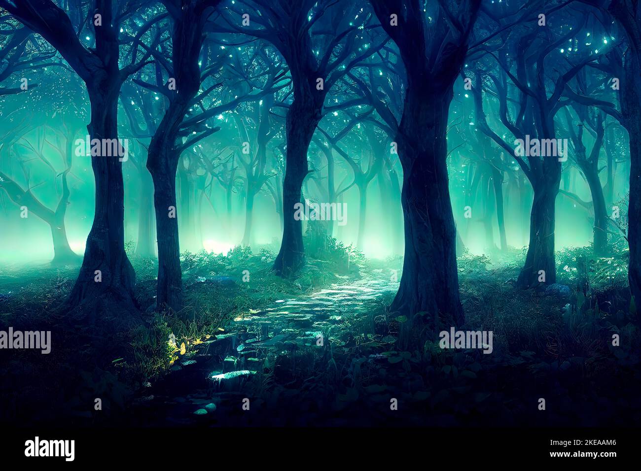 The Enchanted Forest  Fantasy landscape, Magic forest, Anime scenery