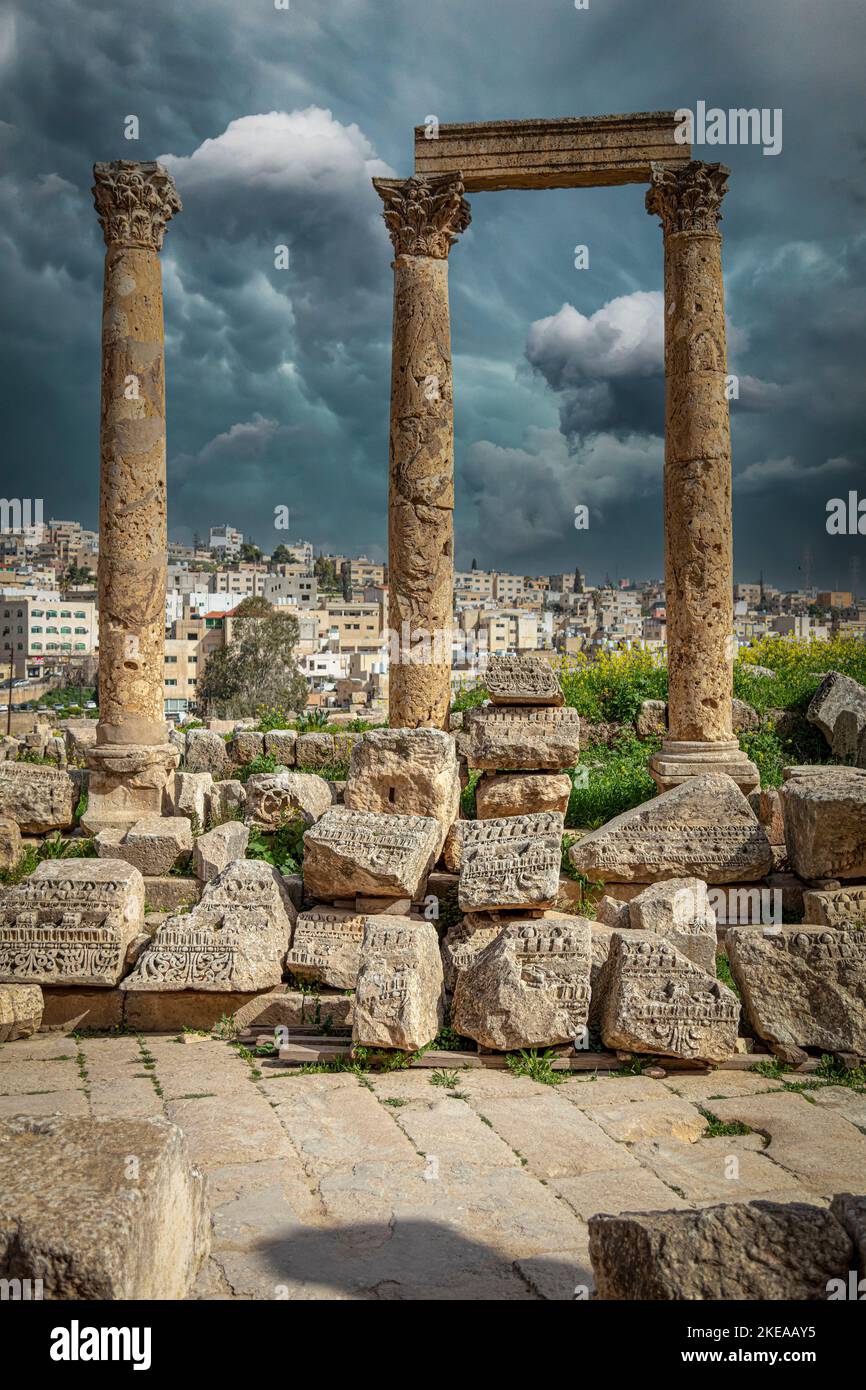 column ruins in the ancient city of Jerash. Jordan Stock Photo