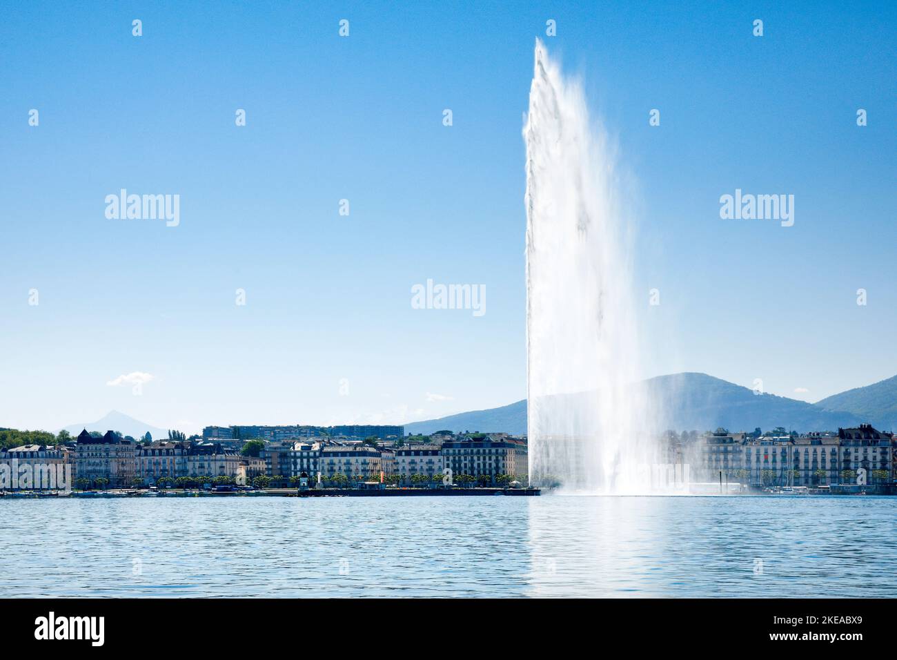 Der Jet d'eau, das Wahrzeichen im Genfer Seebecken, Kanton Genf, Schweiz Stock Photo
