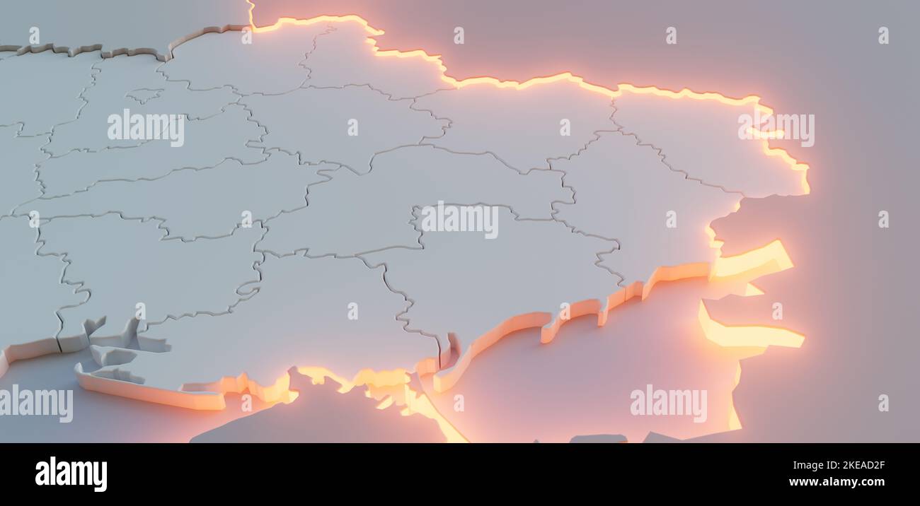 Tension between Ukraine and Russia. Conceptual map of state borders. 3D rendering Stock Photo