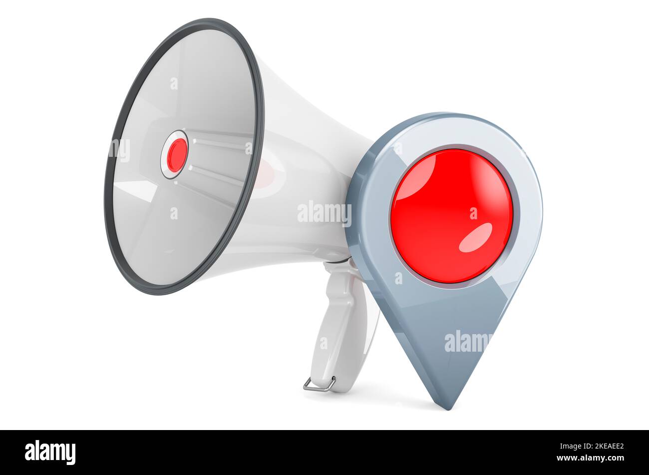 Megaphone with map pointer, 3D rendering isolated on white background ...