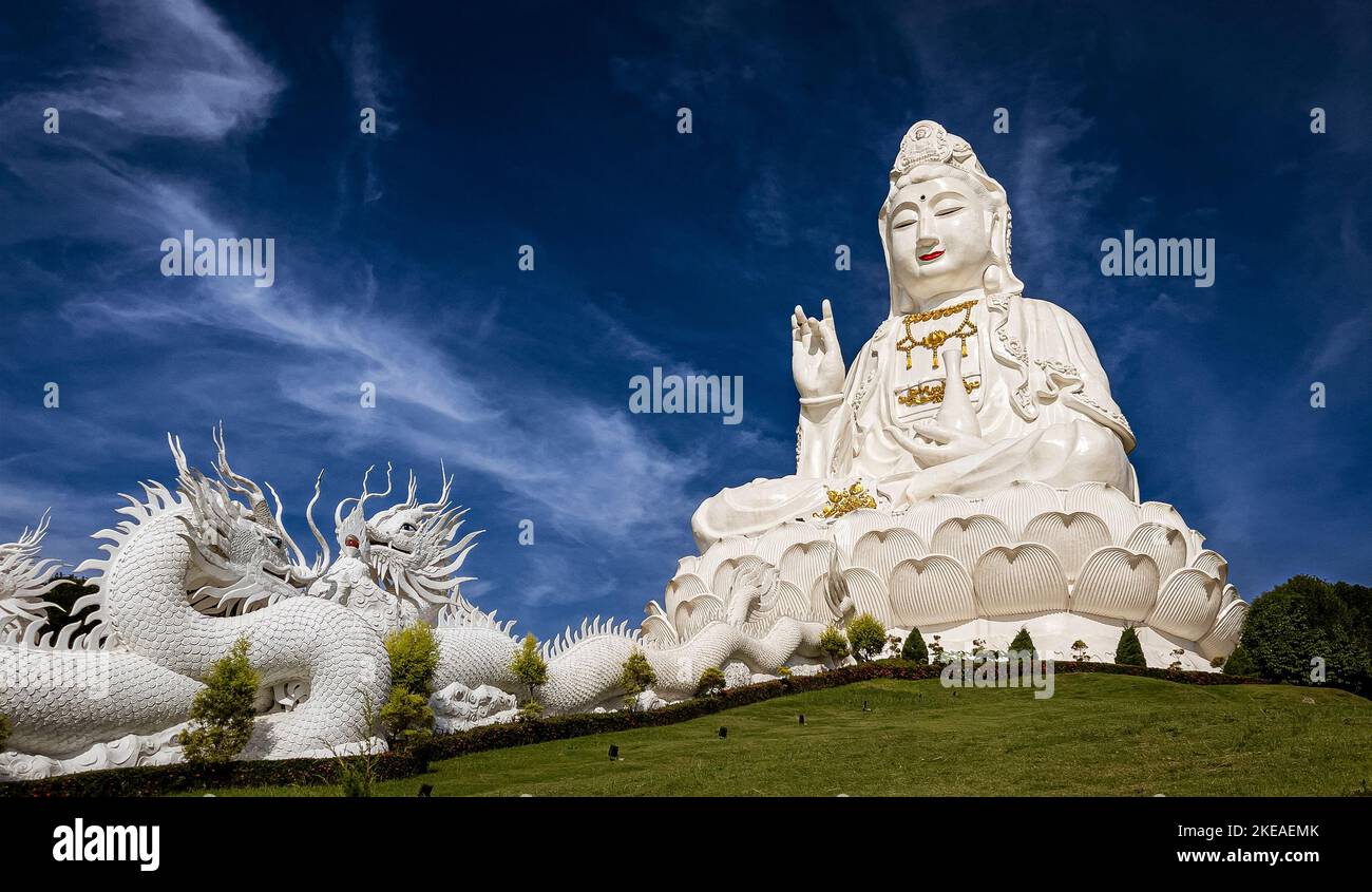 The immense white female Buddha at the Temple of Mercy (Guanyin) in