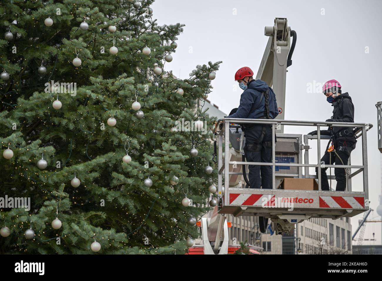 Weihnachtsbaum auf dem Pariser Platz in Berlin vor dem Brandenburger