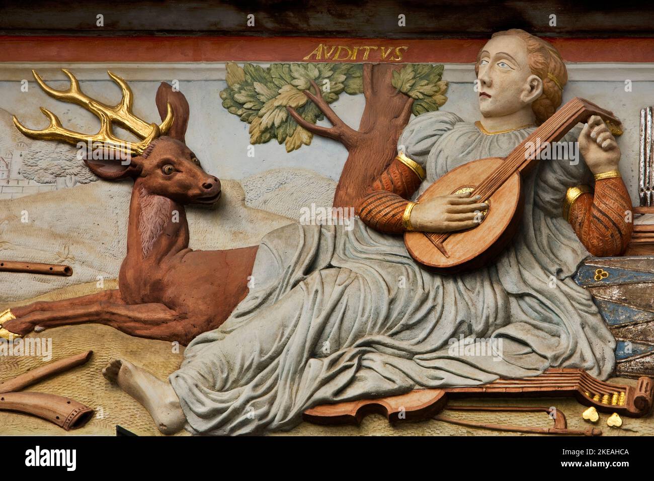 Relief Auditus, sense of hearing, splendid facade decoration on the ...