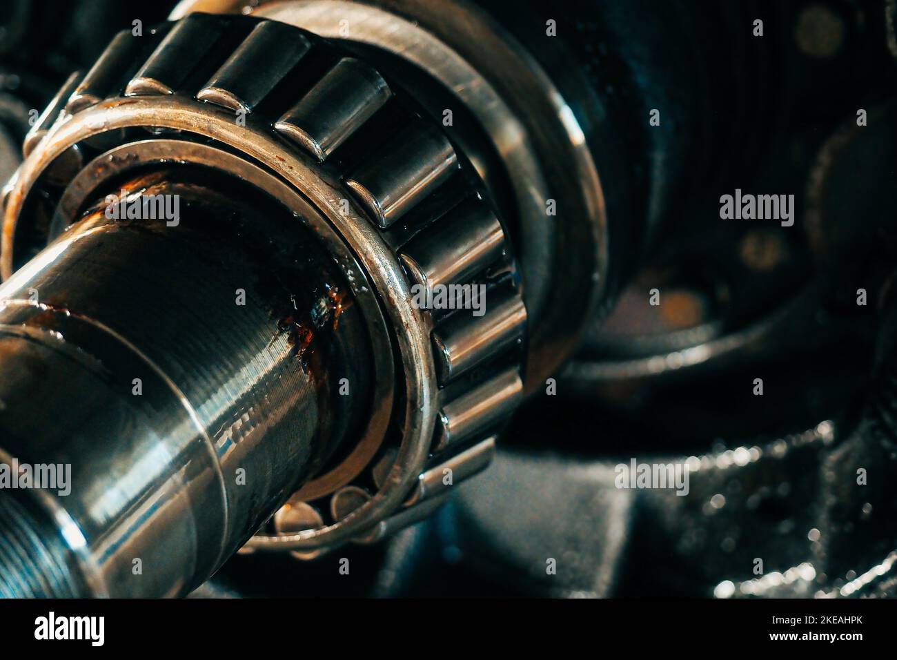 Lubricated roller bearing. Truck suspension repair part. Closeup. Background Stock Photo Alamy
