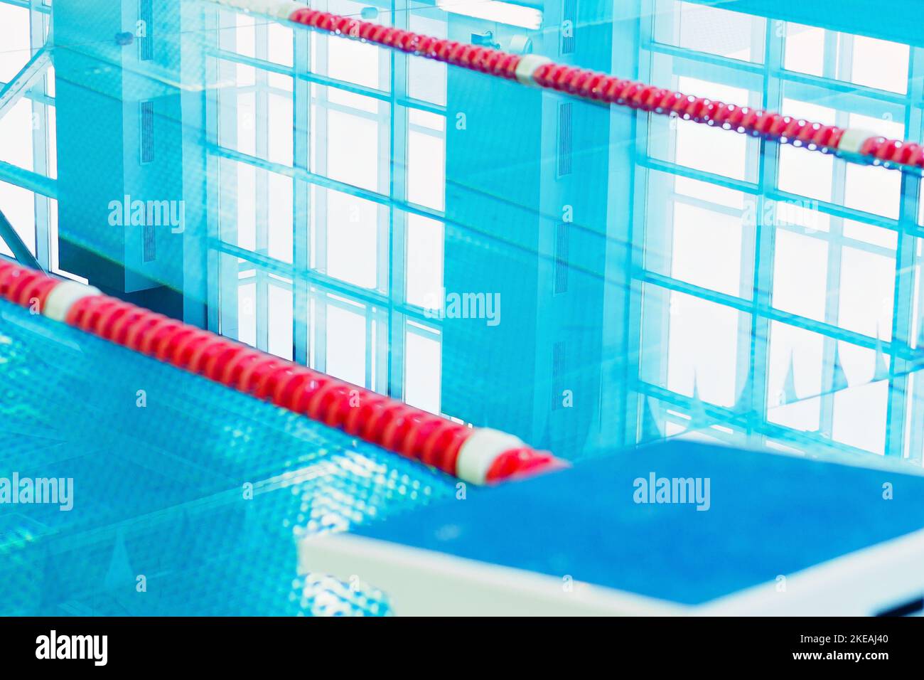 Starting table with numbers for diving in Olympic pool. Swimming pool