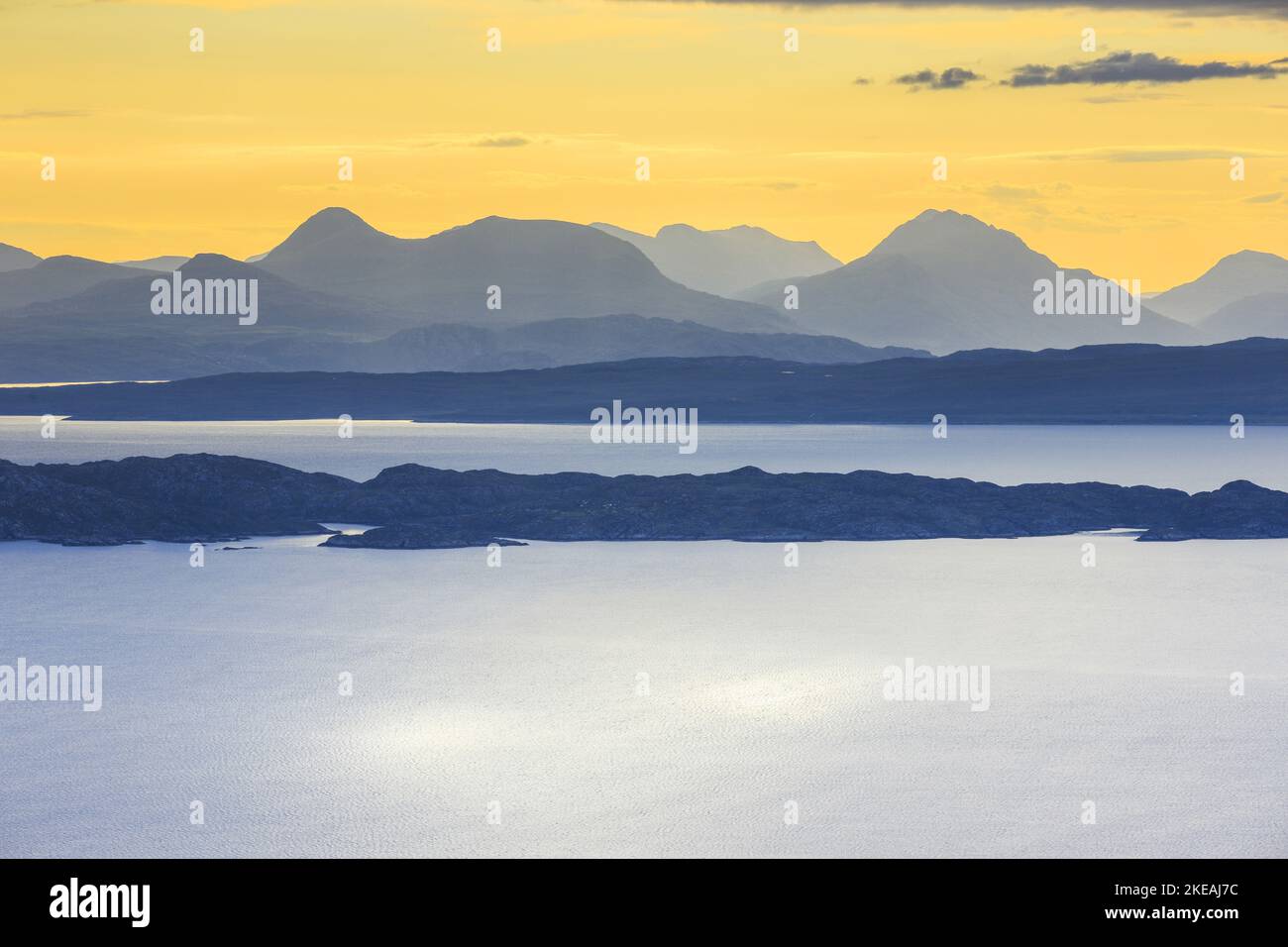 View from Isle of Skye to the mainland and onto the islands Raasay and Rona, United Kingdom, Scotland Stock Photo