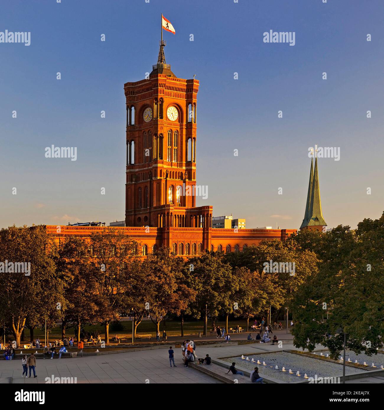 town hall Rotes Rathaus in evening light, Germany, Berlin Stock Photo