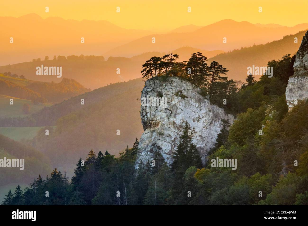 Golden evening light over Ankenballen and the chains of hills at the canton Basel-Landscape, Switzerland Stock Photo
