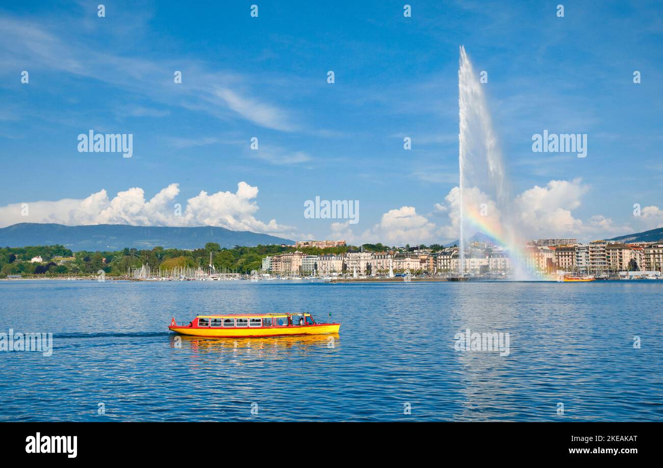 Jet d'eau, landmark of the Lake Geneva, Switzerland, Kanton Genf
