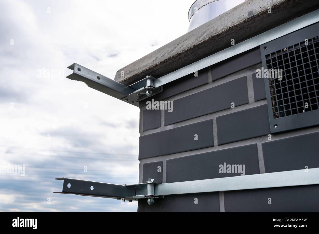 Chimney holder for mounting a satellite dish on the chimney, closeup