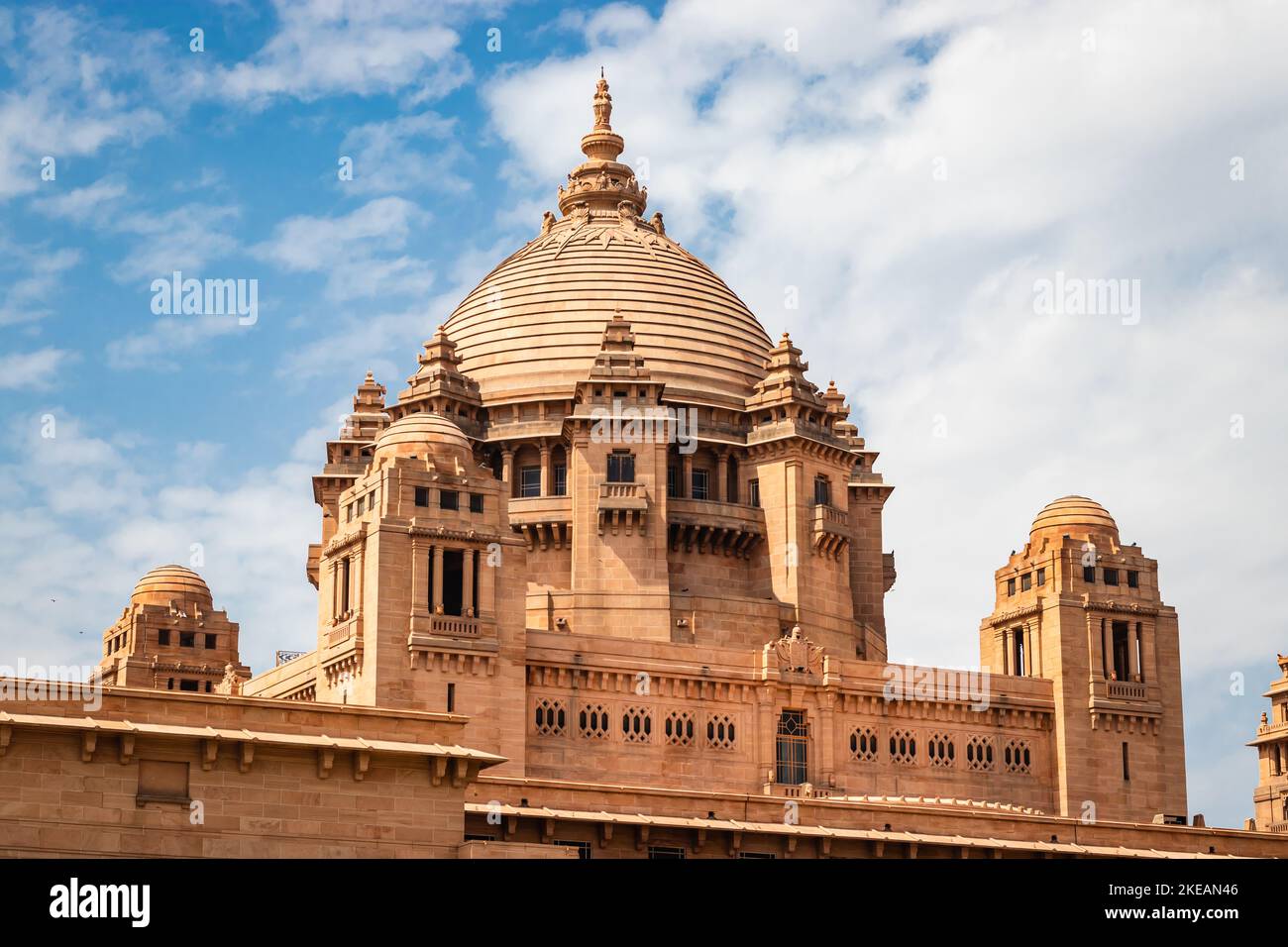 vintage king place dome with bright blue sky from flat angle image is taken at umaid bhawan palace jodhpur rajasthan india on Sep 06 2022. Stock Photo