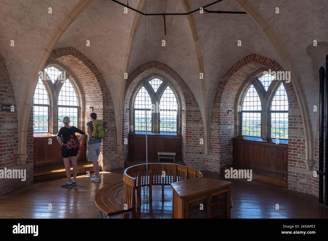 Viewing gallery of the historic church tower Lange Jan, Middelburg, Zeeland, Netherlands, Europe Stock Photo