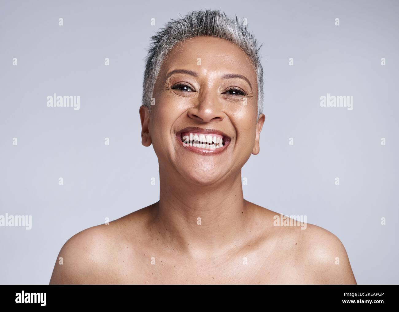 Beauty, skincare and happy senior woman with natural makeup, wellness ...