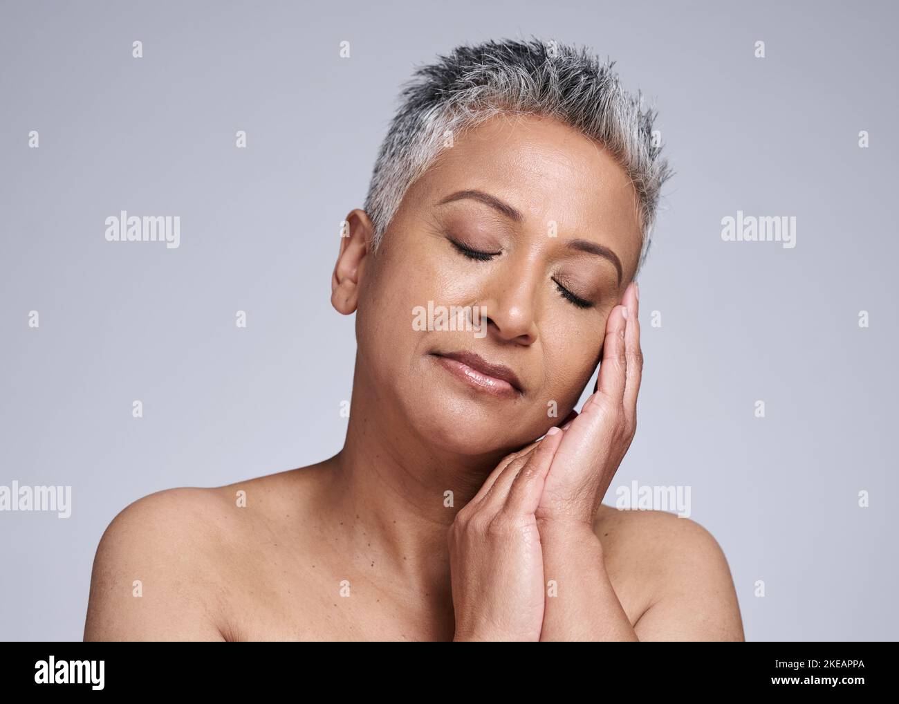 Beauty, elderly woman and skincare cosmetics for face anti aging