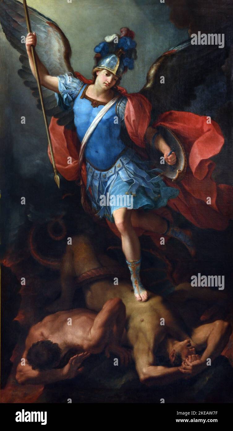 San Michele Arcangelo - St. Michael the Archangel 1733 by Giacoma Zobali, Italy, Italian, Chiesa di Sant' Agostino Modena Stock Photo