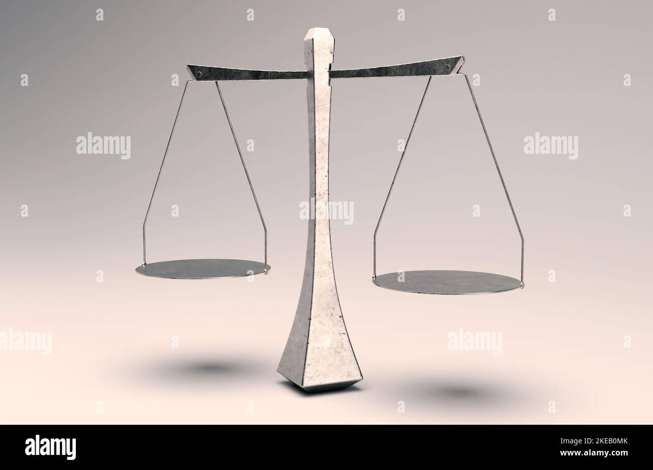 A modern geometric justice scale made of metal backlit on an isolated background - 3D render Stock Photo