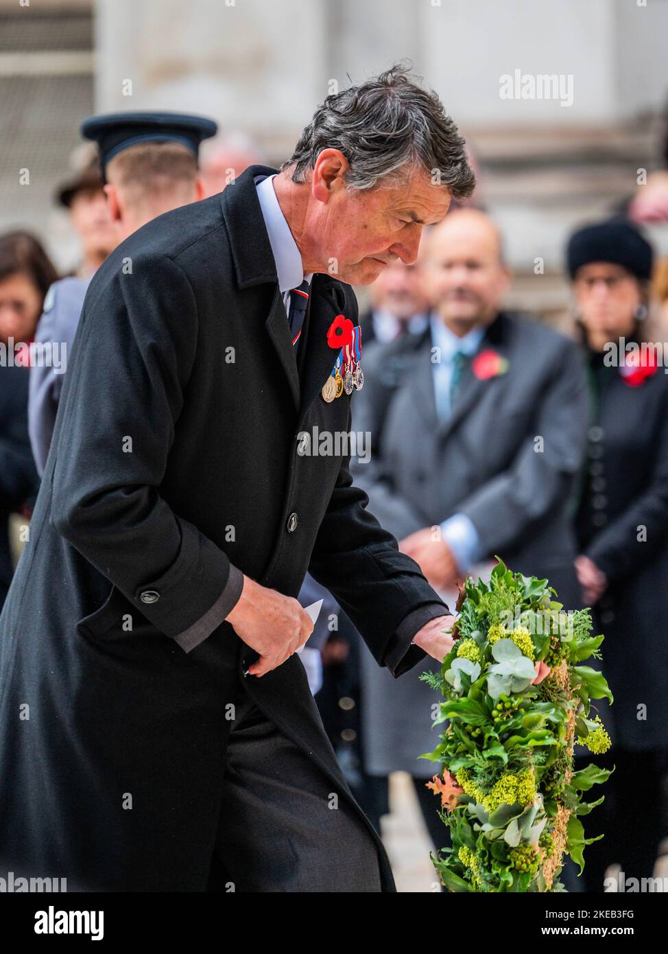 London, UK. 11th Nov, 2022. Vice Admiral Sir Timothy Laurence lays his wreath - Remembrance day service at the Cenotaph organised by the Western Front Association. Credit: Guy Bell/Alamy Live News Stock Photo