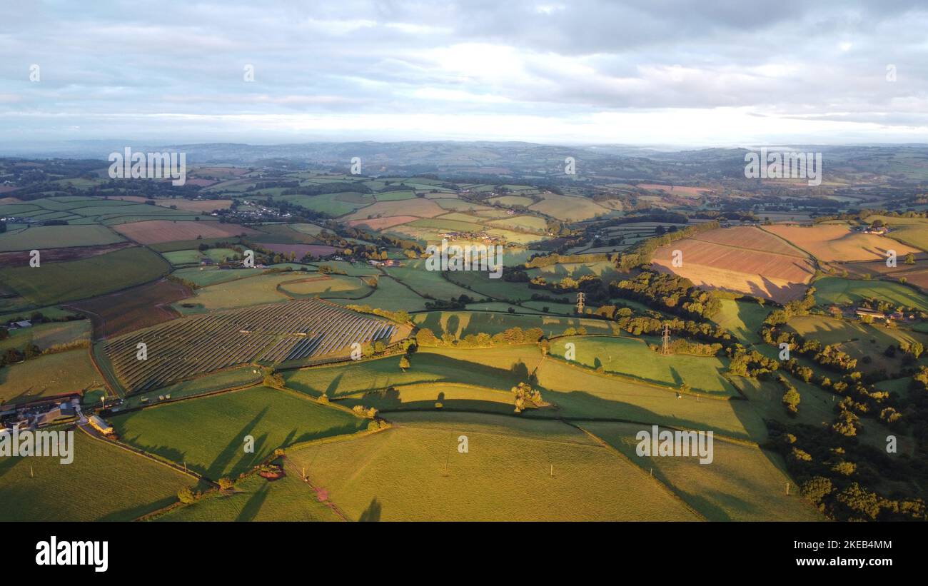 An aerial view of a land with agricultural fields on a cloudy day Stock ...