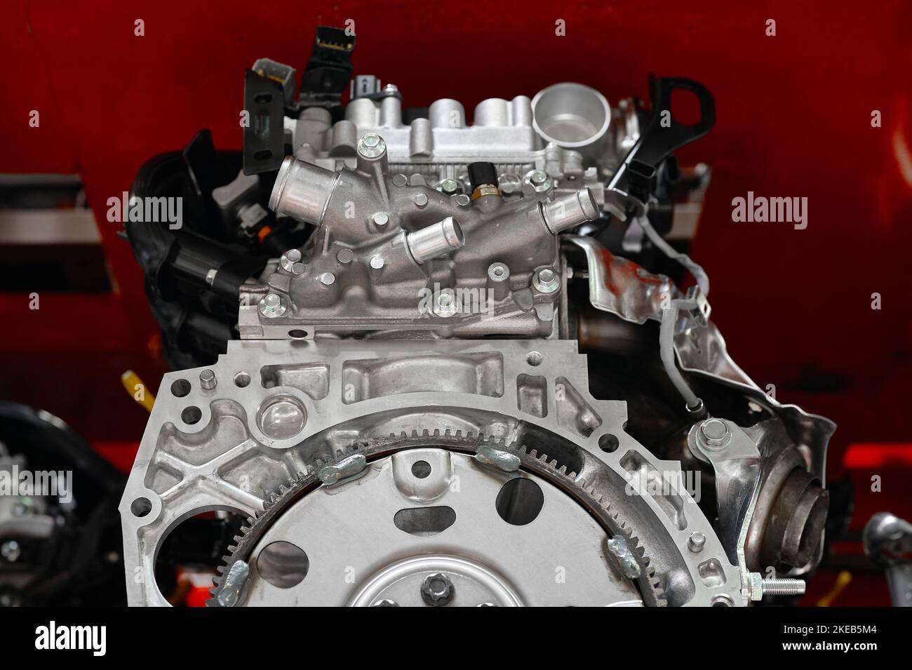 Car internal combustion engine in closeup. Full cycle