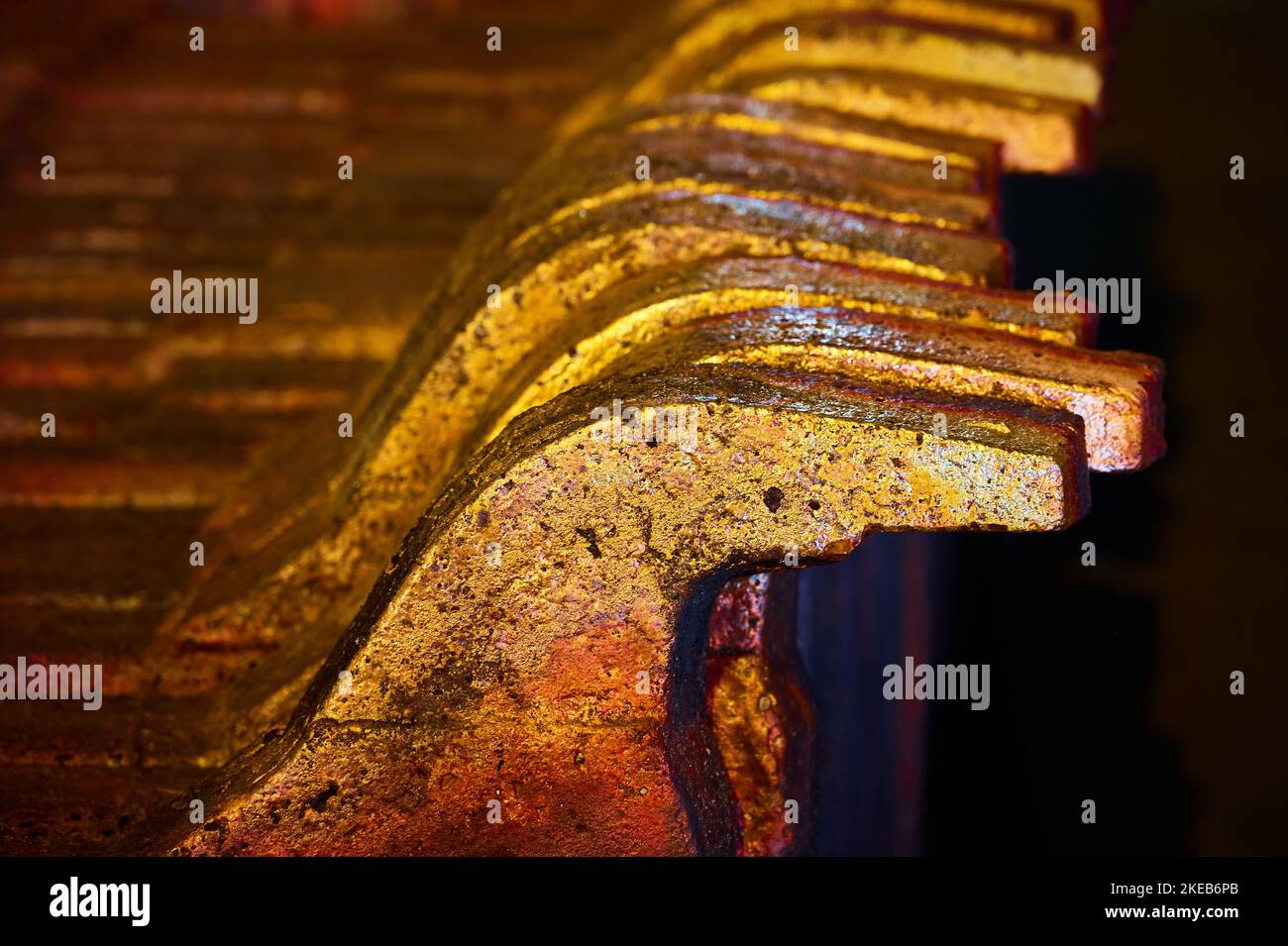Texture of copper anode ingots in old metal melting Stock