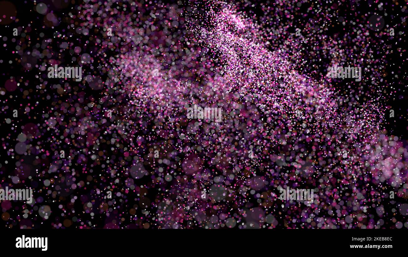 3D rendering of cluster of dust particles or debris with bokeh on black