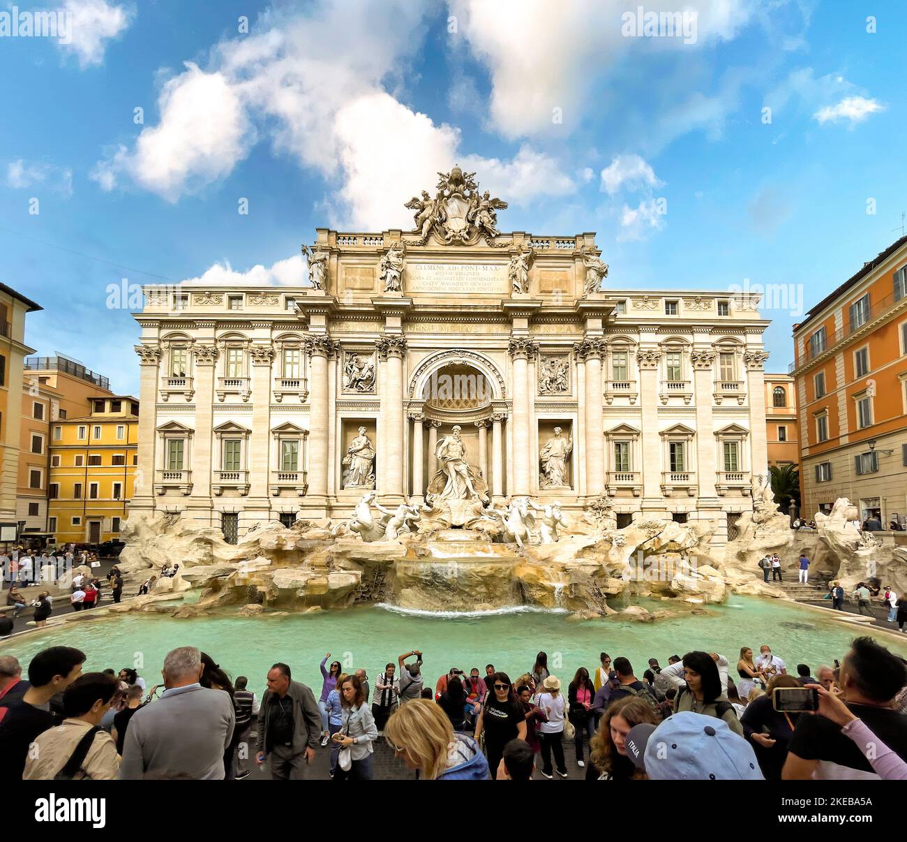 Rome Lazio Italy. Crowd of tourists at Trevi fountain Stock Photo