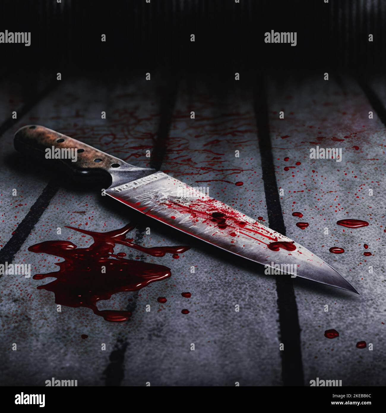 knife with blood drops on a table Stock Photo