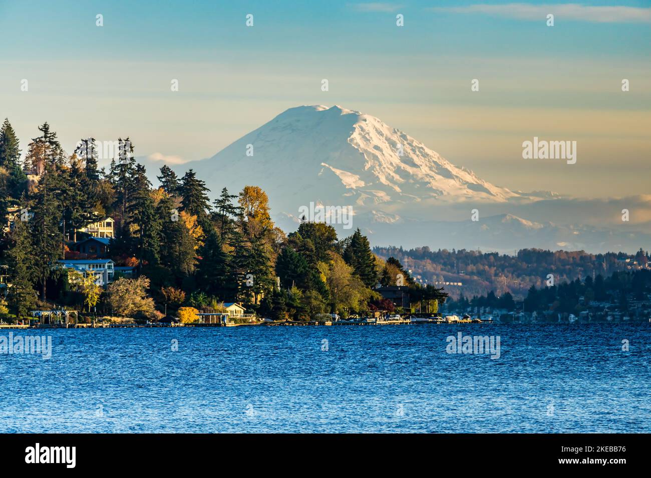 Seattle Mount Rainer Park A view of Mount Rainier from Seward Park in Seattle, Washington Stock ...