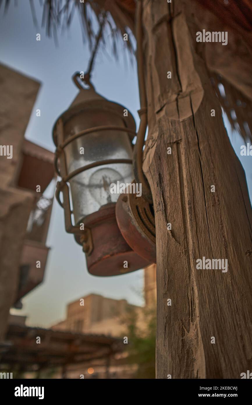 Old Traditional Pole Lamp at Al Seef Dubai, UAE Stock Photo