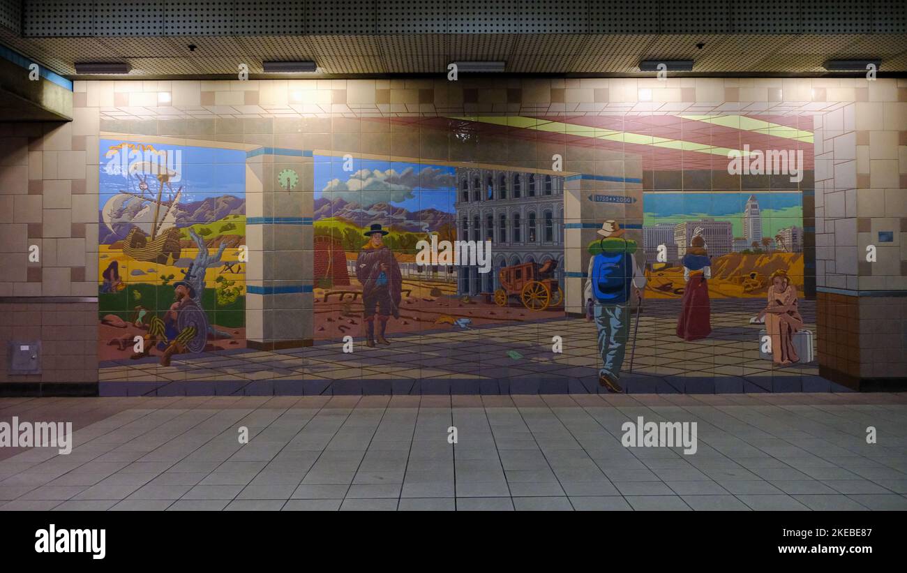 Mural at Metro Station at Union Station, the main railway station in Los Angeles, USA Stock Photo