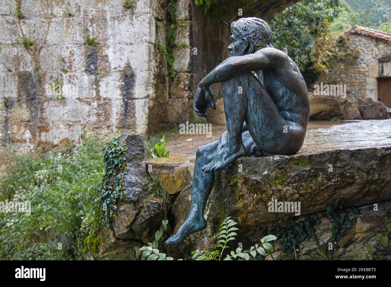 Sculpture in tribute to the Fish-man in Lierganes, Cantabria, Spain. Stock Photo