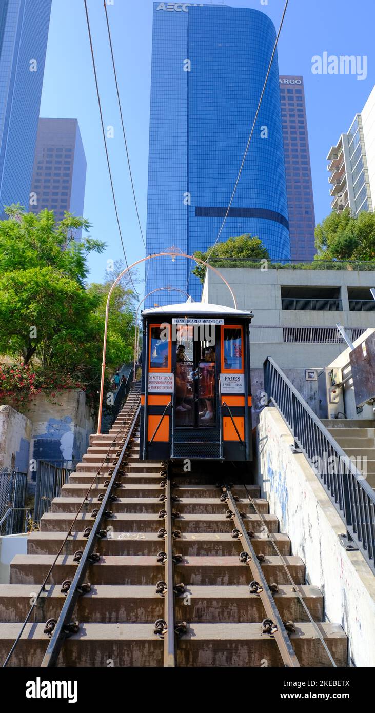 Angels Flight is a funicular railway in downtown Los Angeles, USA Stock ...