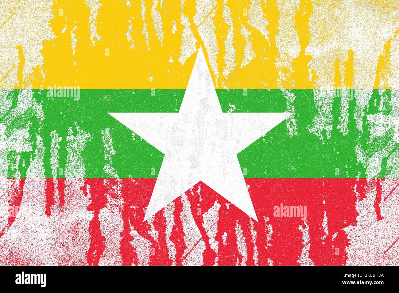 Myanmar flag painted on old distressed concrete wall background Stock ...