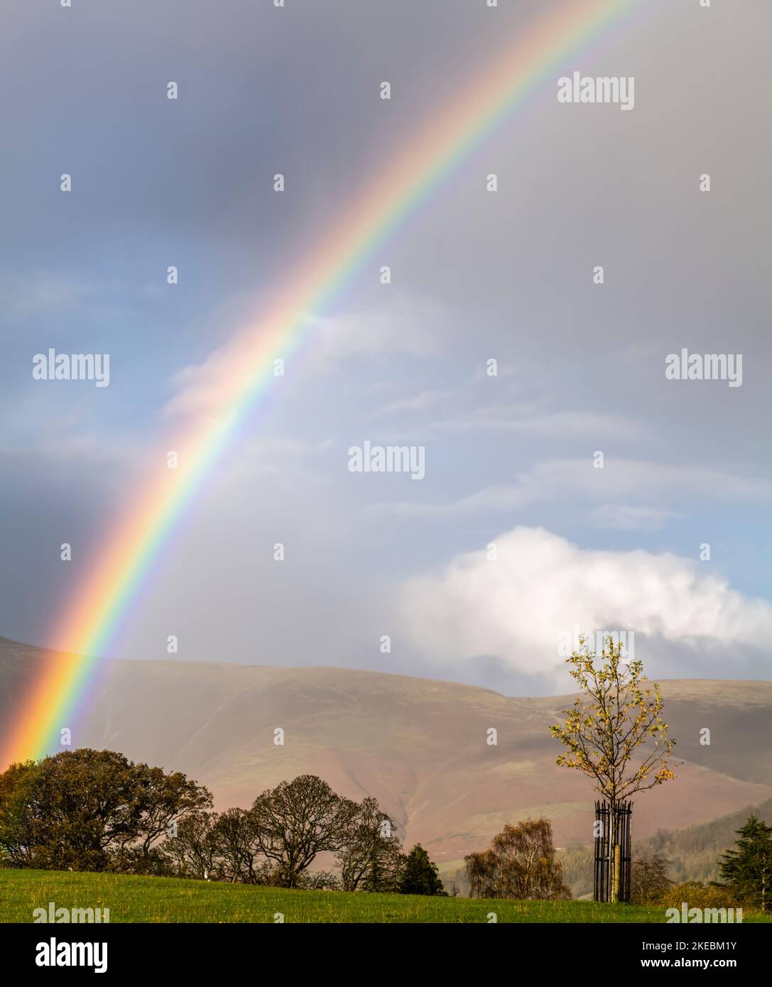 Autumnal Rainbow in Keswick, English Lake District. Stock Photo